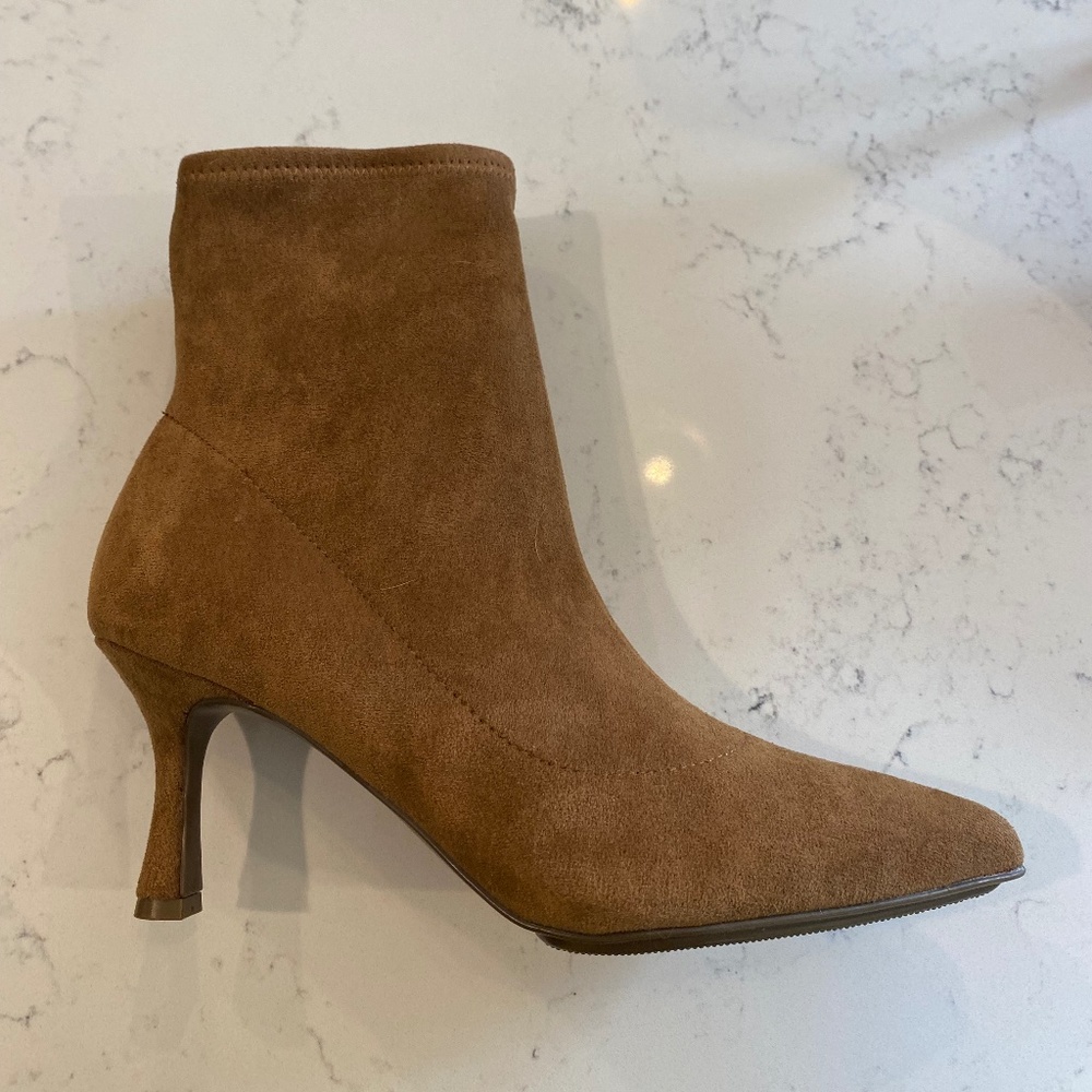 Anne Klein Tan Suede Pointed Toe Ankle Boots